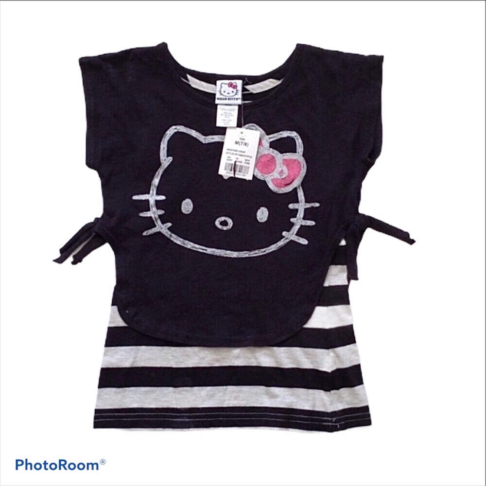 Hello Kitty striped tank with glittery kitty black cropped overshirt
